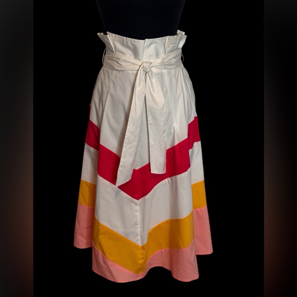 7th Avenue Chevron Paper bag Waist A Line Midi Skirt White/Multicolored Size 10